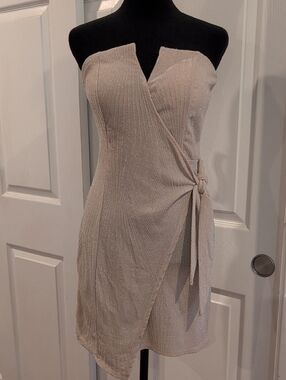 Trixxi Strapless Wrap Dress Medium Champagne Shimmer Bodycon Party